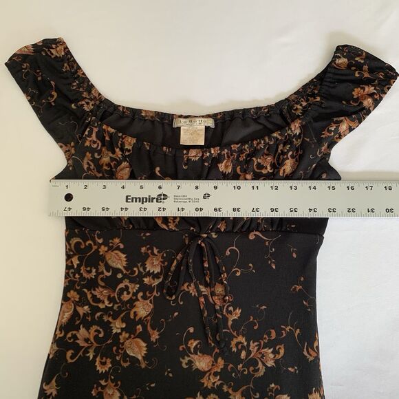 VTG Y2K La Belle Babydoll Milkmaid Midi Dress Women M Black Floral Whimsigoth - Picture 9 of 11